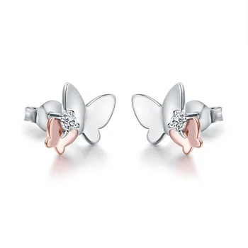 

SG 100% 925 Sterling Silver rose Gold cute Little butterfly Stud Earrings for Women Silver Small Earrings Fine Jewelry