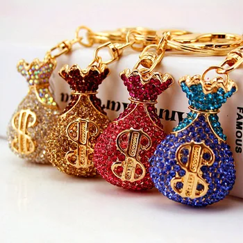 

Creative Crystal Lucky Money Bag Shape Keychain Car Keychain Metal Pendant Female Bag Accessories Keychain Small Gift