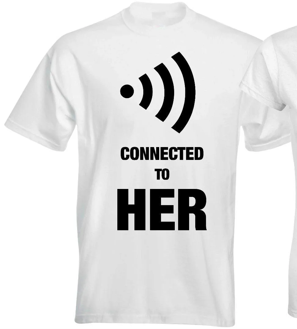 Одинаковая футболка Wi-Fi знак подключен к ней подключен к нему смешной надписью пара - Цвет: MENS WHITE