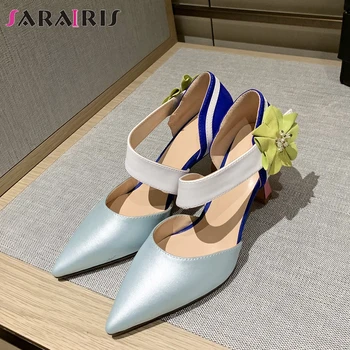 

SARAIRIS Fashion Female Flower Pointed Toe Slip On High Heel Sandals Office Elegant Casual Sandals Women Summer Shoes Woman