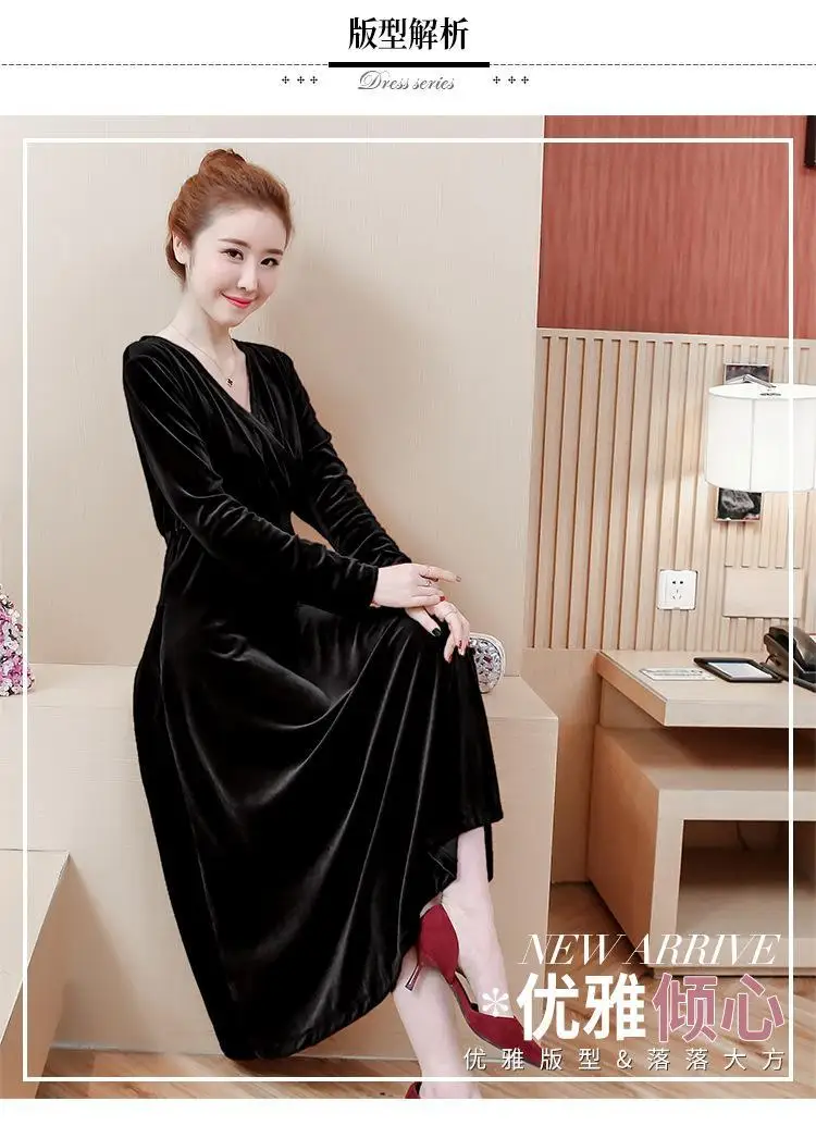 4XL 5XL зимнее женское длинное вельветовое платье большого размера, плюс размер, офисное платье с v-образным вырезом и длинным рукавом, женские элегантные красные вечерние платья