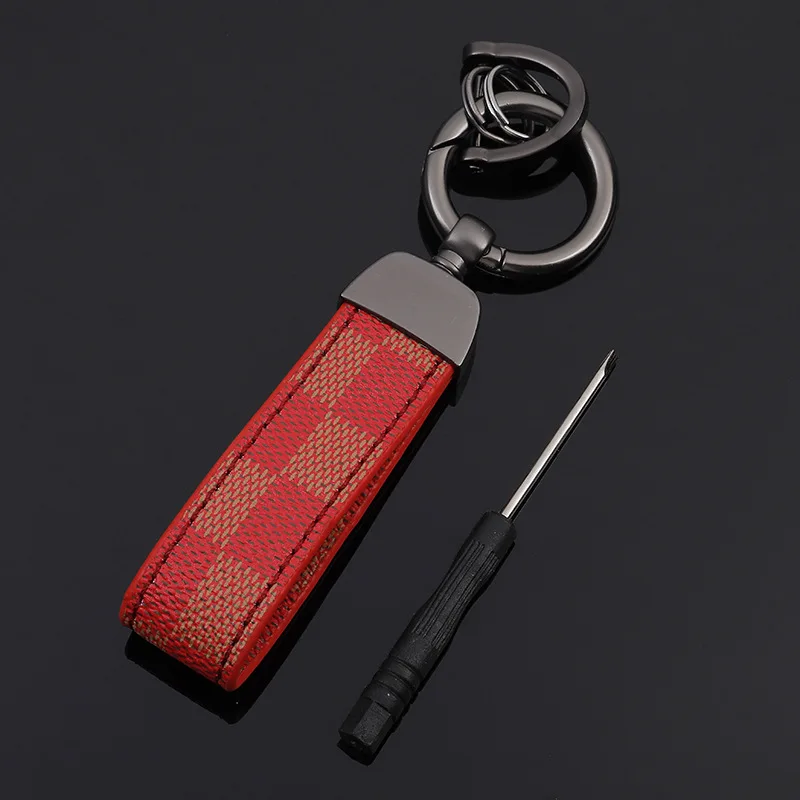 Fashion Europe and the United States trend old float car key chain car leather key ring chain ring pendant - Название цвета: Красный