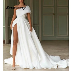 Bohemia One Shoulder Wedding Dresses WIth Pleats Appliques High Side Split Sexy Bridal Dress Beach Wear vestido de noiva
