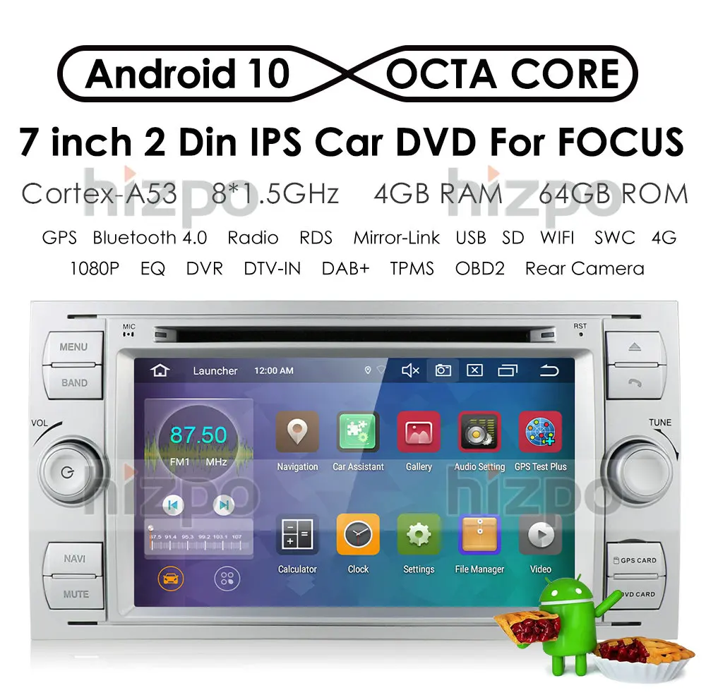 Автомобильный dvd-плеер Android 10 DAB+ 2din в тире для Ford Transit Focus подключение S-MAX Kuga Mondeo с OctaCore Wifi 4G gps Bluetooth