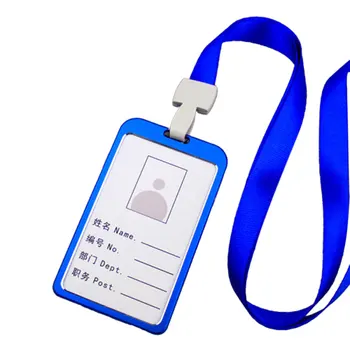 

Rectangle ID Badge With Lanyard Double Sided Integrated Buckle Business Card Holder Aluminum Alloy Executive Staff Practical