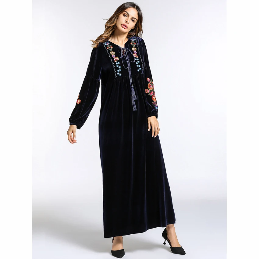 Женское платье с вышивкой плюшевая мусульманская одежда этническая Абая
