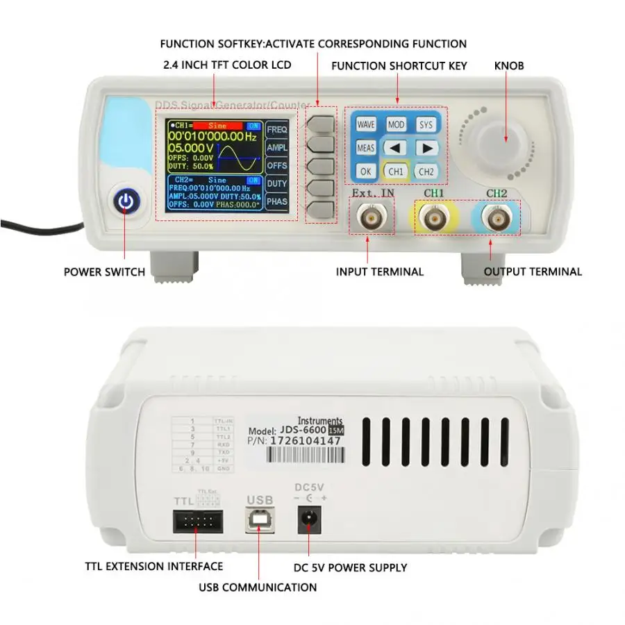 AC100-240V цифровой осциллограф DDS генератор сигналов счетчик цифровой контроль синусоидальной частоты логический анализатор