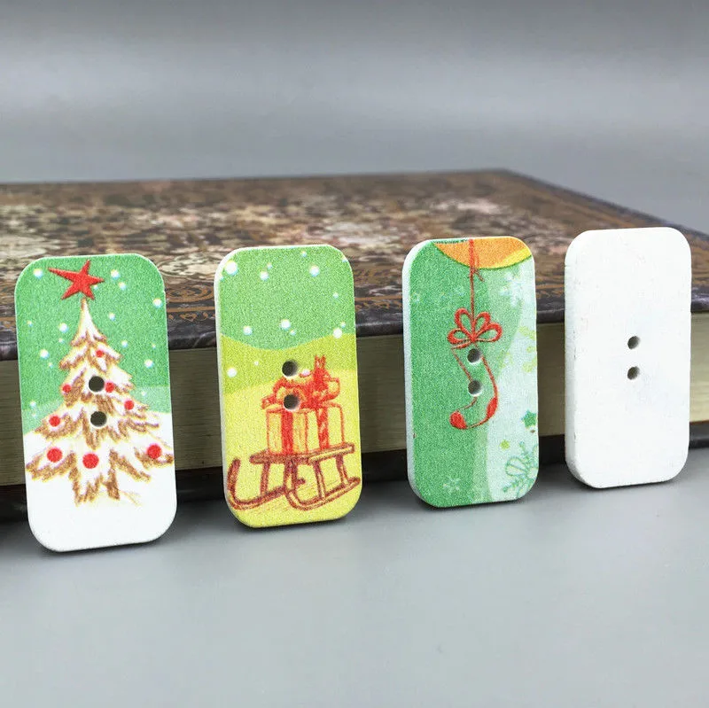 100pcs Mixed Christmas pattern Buttons Wooden Sewing crafts scrapbooking 34mm