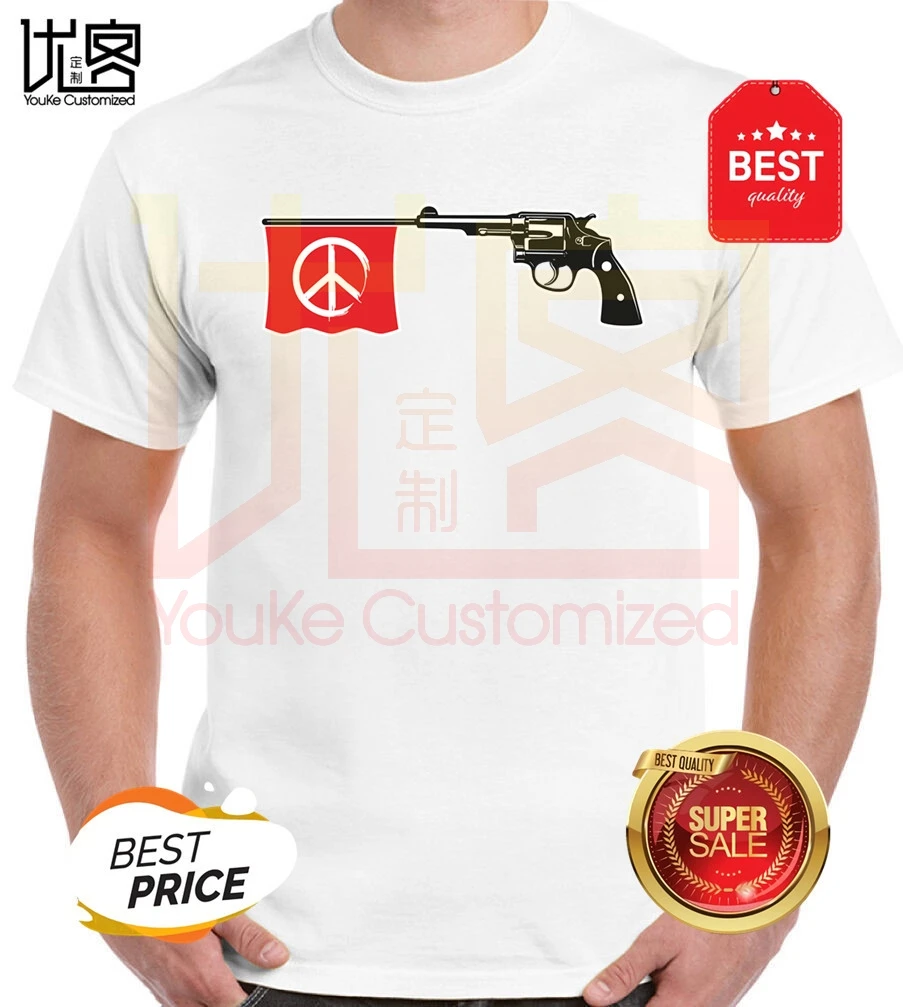 Футболка Peace Bang Gun Мужская лето 100% хлопковые футболки для команды мужской