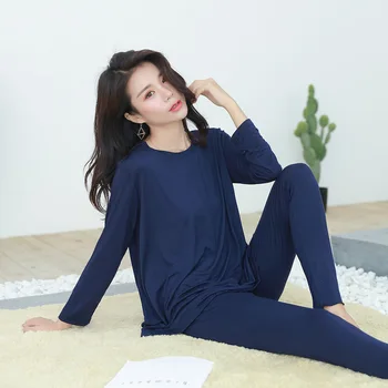 

Modal Pajamas Women Spring Autumn Loose Trousers Long Sleeve Macaron Multicolor Suit Comfortable Breathable Elastic Home Clothes