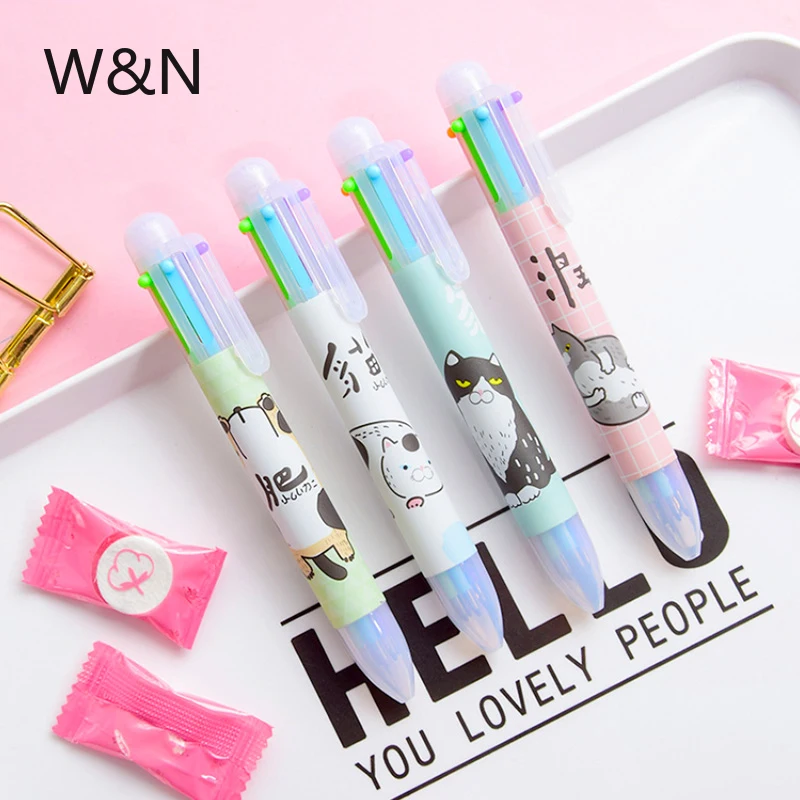 Lovely Cat 6 Color in 1 Ballpoint Pen Colorful Drawing for School Office Writing Supply Student Kawaii Stationery |