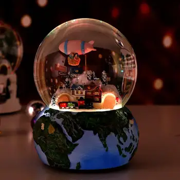

Resin Music Box Crystal Ball Snow Globe Glass Lights With Speaker Spinning Santa Claus Crafts Desktop Decor Christmas Gift