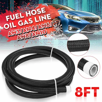 

8FT AN4 AN6 AN8 AN10 Fuel Hose Oil Gas Cooler Hose Line Pipe Tube Outside 304 Stainless Steel Braided Inside PTFE Rubber