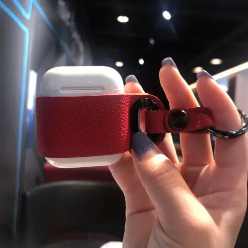 Для Airpods Bluetooth Крышка для wi-fi-модуля кожаный чехол для наушников Apple наушники Air Pods зарядная коробка милый мультфильм ремень - Цвет: as picture