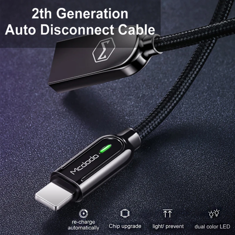 MCDODO для iPhone кабель автоматическое отключение USB кабель передачи данных для быстрой зарядки для iPhone XS MAX XR X 7 8 6s USB кабели зарядное устройство Шнур