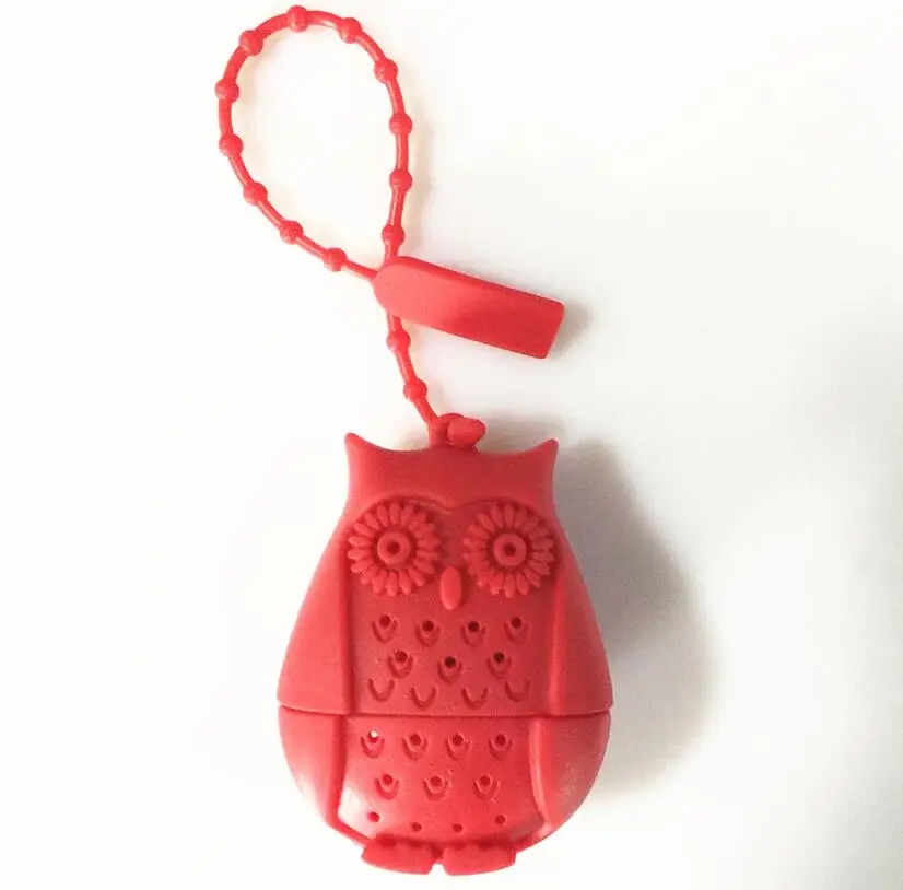 Red Creative Cute Owl Tea Strainer Tea Bags Food Grade Silicone loose-leaf Tea Infuser Filter Diffuser Fun Cartoon Tea Accessories - Цвет: Red