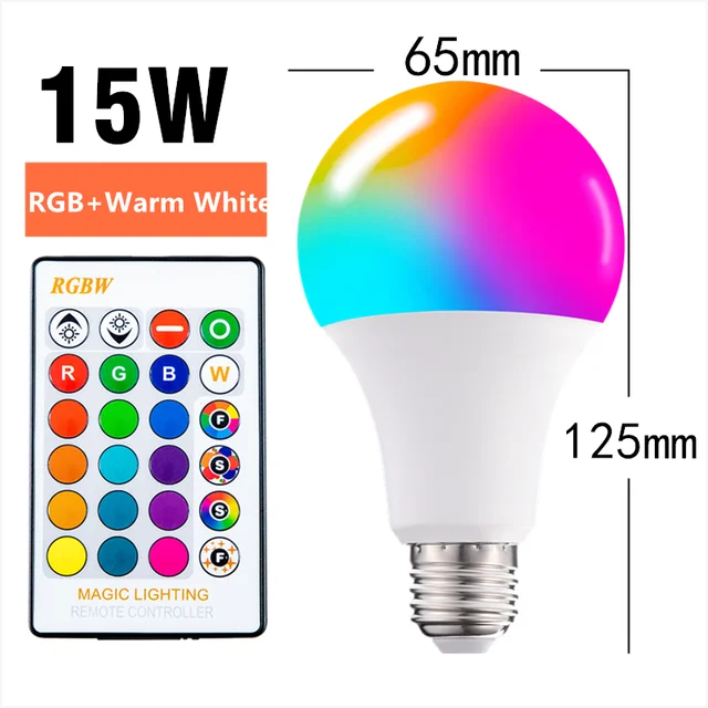 E27 Smart Control Lamp led RGB Light Dimmable for home  RGBW Led Lamp Colorful Changing led bulb Lampada RGBW White Decor Home 15WRGB Warm White
