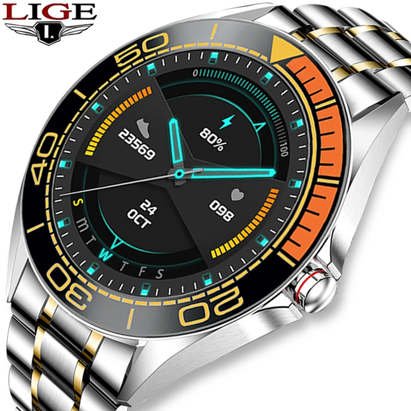 

LIGE New Fashion full Circle touch Screen men Smart watch Heart rate blood Pressure IP68 Waterproof Sports watch Smartwatch Men