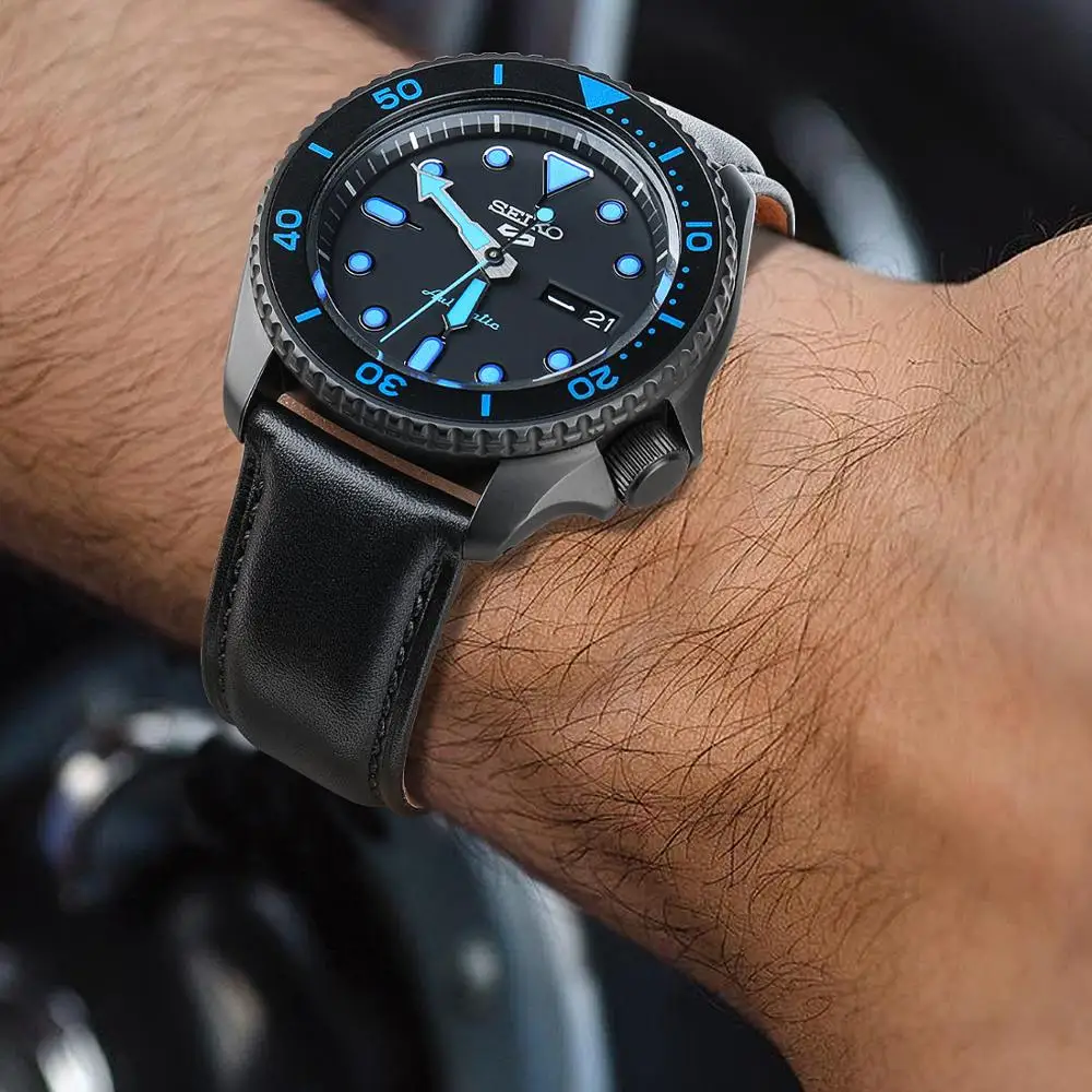 MAIKES Fashion Leather Watch Band Women Men Brown Black 24mm 18mm 20mm 22mm Strap Watch Accessories