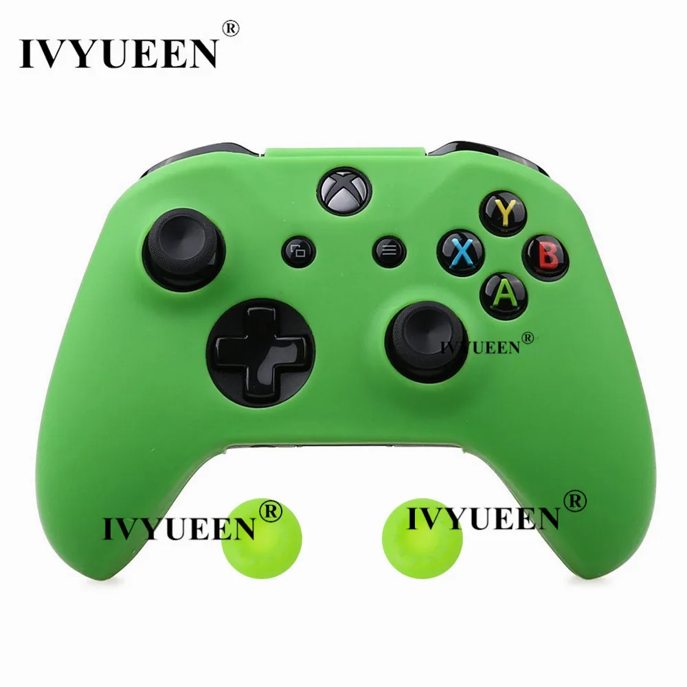 IVYUEEN для microsoft Xbox One X S тонкий контроллер силиконовый чехол+ аналоговые палки с захватом колпачка для X Box One 1 X S геймпад - Цвет: Зеленый