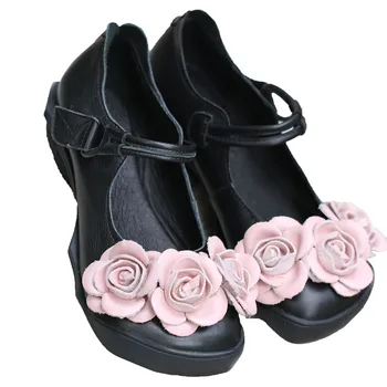 

YourSeason Ladies Flower Casual Pumps Genuine Leather Round Toe Hook Loop Handmade Women Retro Shoes 2020 Summer Autumn