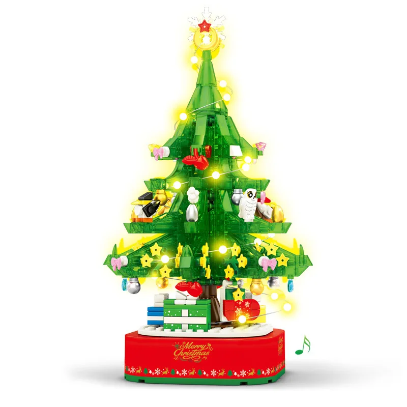 

Moc Lighting Music Christmas Tree Building Blocks Diy Model Kids Girls Boys Toys Creator Friends Santa Claus New Year Gift