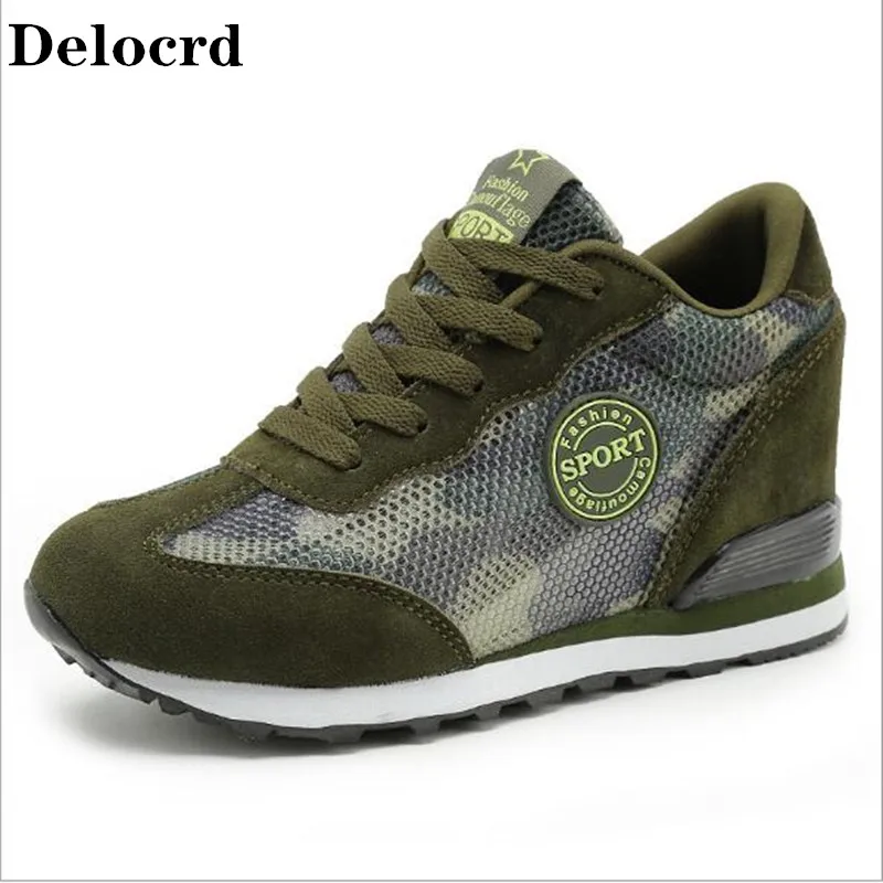 35-40Camouflage Shoes Women's increased mesh Breathable Hollow flat sports Shoes Women's Casual travel Shoes tide Shoes