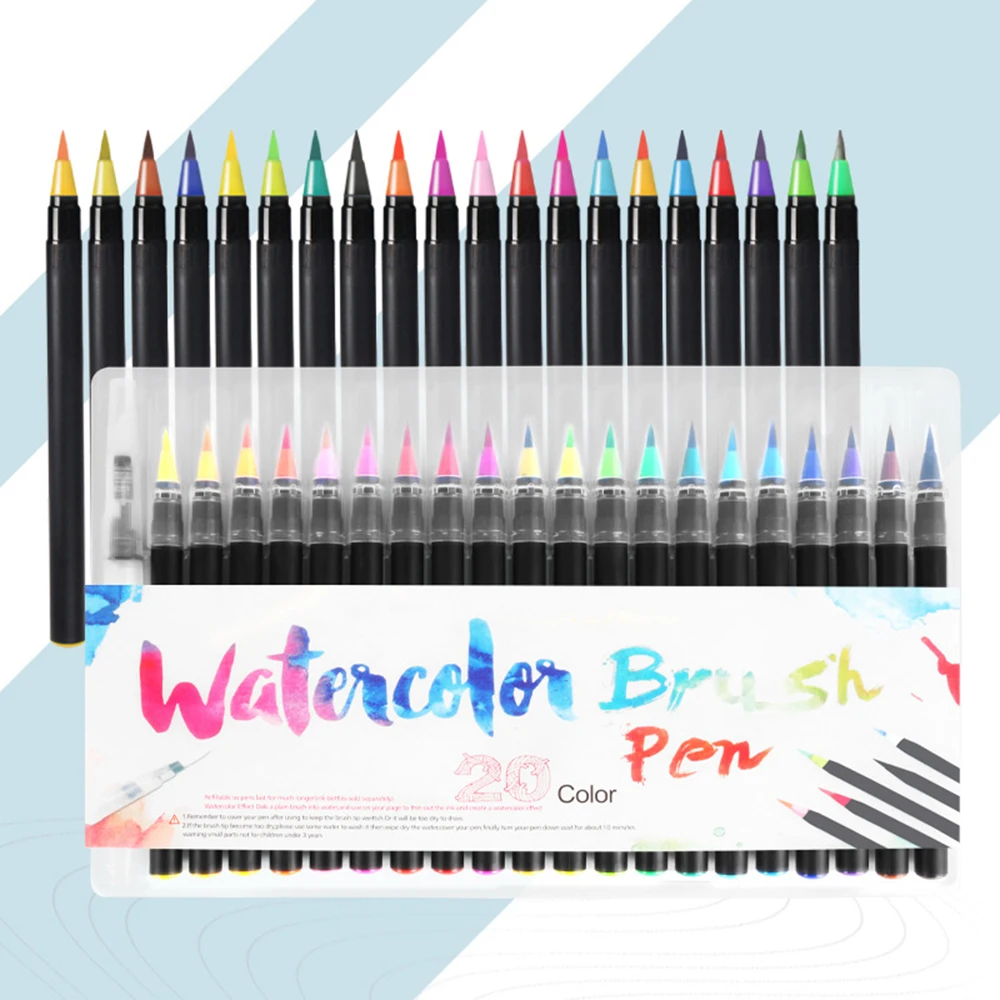 

20 Color Premium Painting Drawing Soft Brush Pen Set Watercolor Markers Pen Effect Best for Coloring Books Comic Calligraphy