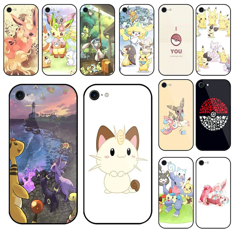Tempered Glass Mobile Phone Cases Protector for iPhone 5 5S SE 7 6S 6 8 Plus X XR XS Max Coque Shell Pocket Monsters Pokemons
