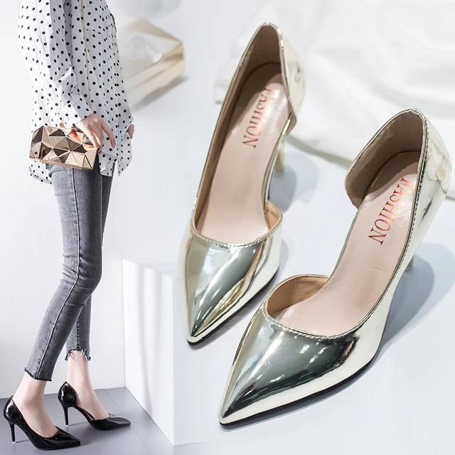 ASOS DESIGN Salary mid heeled pumps in silver | ASOS