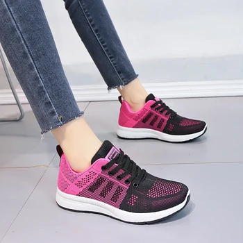

2020 New Women Running Shoes Woman Flats Fashion Casual Ladies Shoe Lace-Up Mesh Breathable Sneakers Zapatillas Summer2018