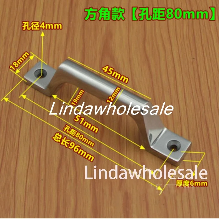 Hole spacing 80mm 304 ручка шкафа из нержавеющей стали, квадратная угловая ручка банта, ручки для шкафов и ящиков, Мебельная ручка - Цвет: Hole spacing 80mm