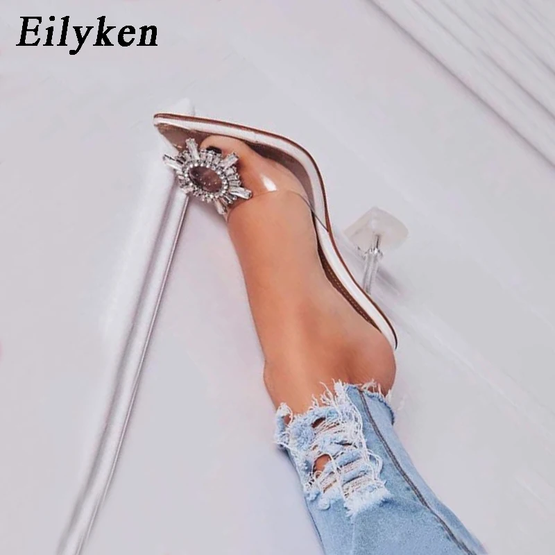 Eilyken/качественный бриллиантовый каблук из плексигласа; прозрачные женские туфли-лодочки из пвх; прозрачные туфли на высоком каблуке со стразами; женские сандалии со стразами; Тапочки