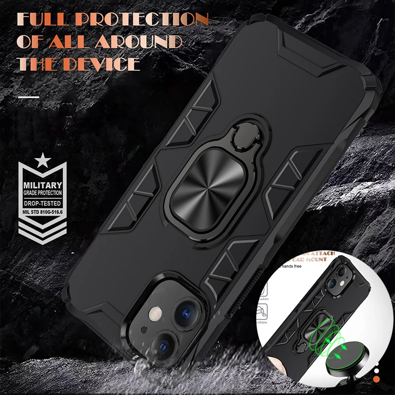 

Luxury Shockproof Armor Ring Holder phone Case For iPhone 12 11 Pro XS Max XR 7 8 Plus SE2020 Magnetic Car PC Hard TPU Cover