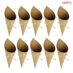 Cilindro de papel kraft Vintage creativo, conos de confeti, soporte para dulces, suministros de decoración para fiestas de boda, 100 piezas