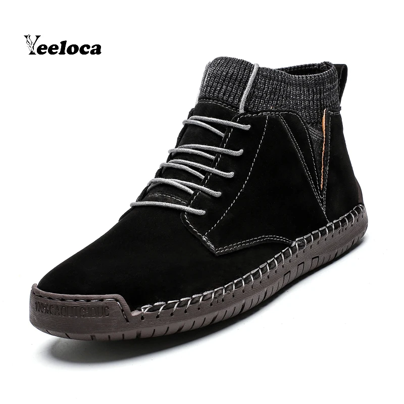 

Yeeloca Winter Men Ankle Boots Quality Leather Shoes Warm Men's Snow Boots Winter Shoes Fur Men's boots Shoes Size 38-48