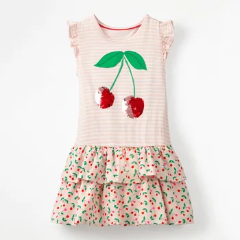 

Little maven Girls Dress Cherry Sequin Children Party Dress for Kids Clothes Summer Baby Girls Dress Animal Applique Vestido