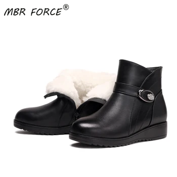 

MBR FORCE Women Ankle Boots 2020 New Genuine Leather Women Flat Winter Boots Big Size 41 42 43 Thick Wool Warm Women Boots black