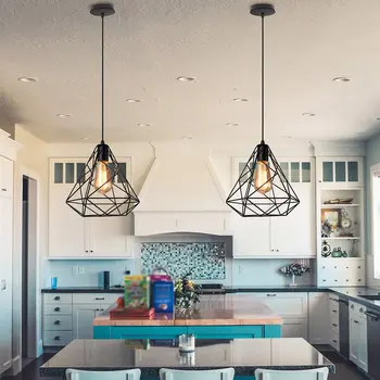 

20CM North American Type Rural Industrial Diamond Rope Cage Loft Retro Wrought Iron Hanging Light Restaurant Bar