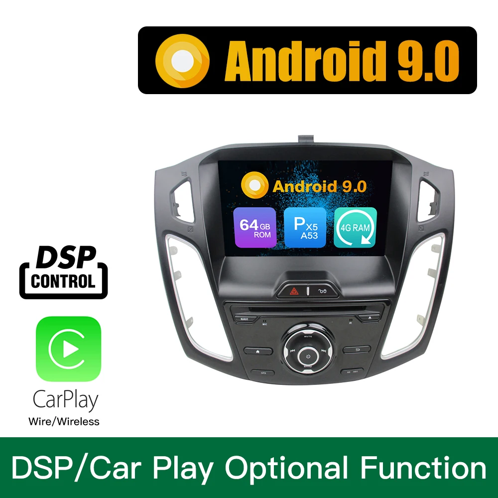 Android 9,0, четыре ядра, 4 Гб ОЗУ, 64 Гб ПЗУ, автомобильный DVD gps навигатор, мультимедийный плеер, стерео для FORD Focus 2012 2013