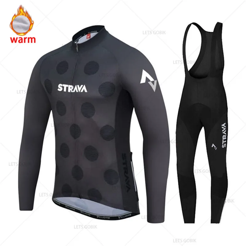 Зима STRAVA термальный флис Велоспорт Джерси велосипед брюки набор Мужские 19D гелевая Подушка Ropa Ciclismo велосипедная одежда велосипедная форма