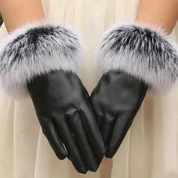 

1 Pair Women's Glove PU Leather/Suede Velvet Winter Driving Gloves Rabbit Fur Warm Outdoor Touch Screen Gloves Mittens