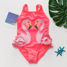 Novo 2020 crianças roupas de banho meninas flamingo um pedaço maiô crianças meninas bonito trajes de banho verão 9021(China)