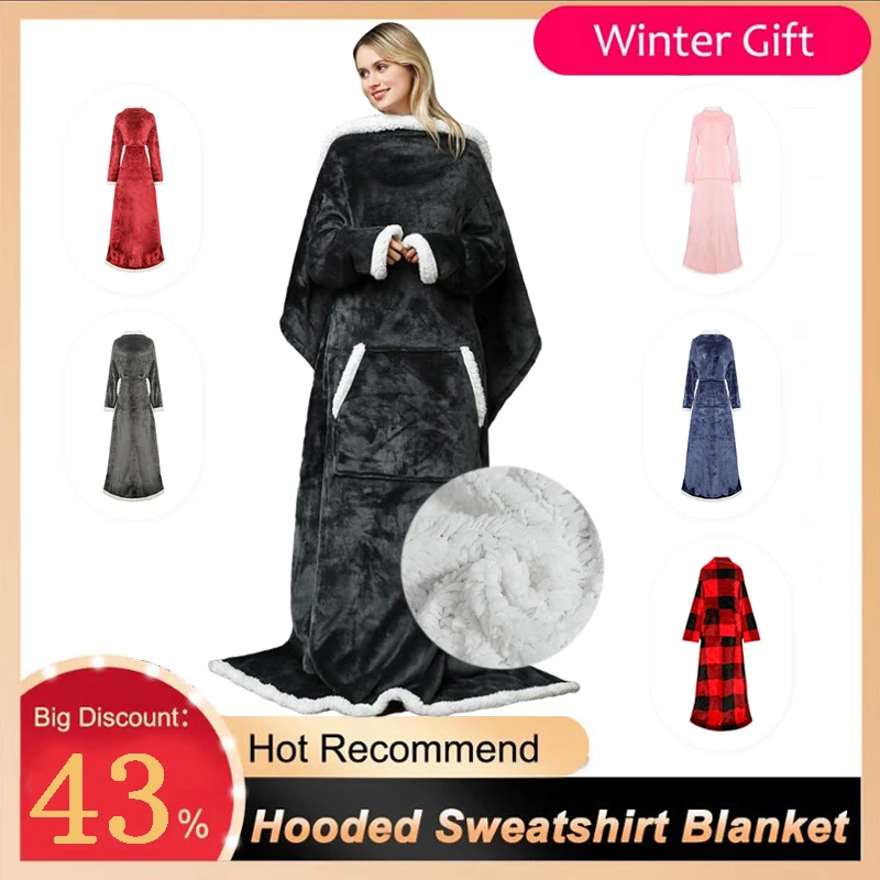 Soft Cloak Blanket Women Giant Wearable Blanket With Sleeves Fleece Lazy Coat Winter Coral Blanket TV Cloak Plaid Bata Manta