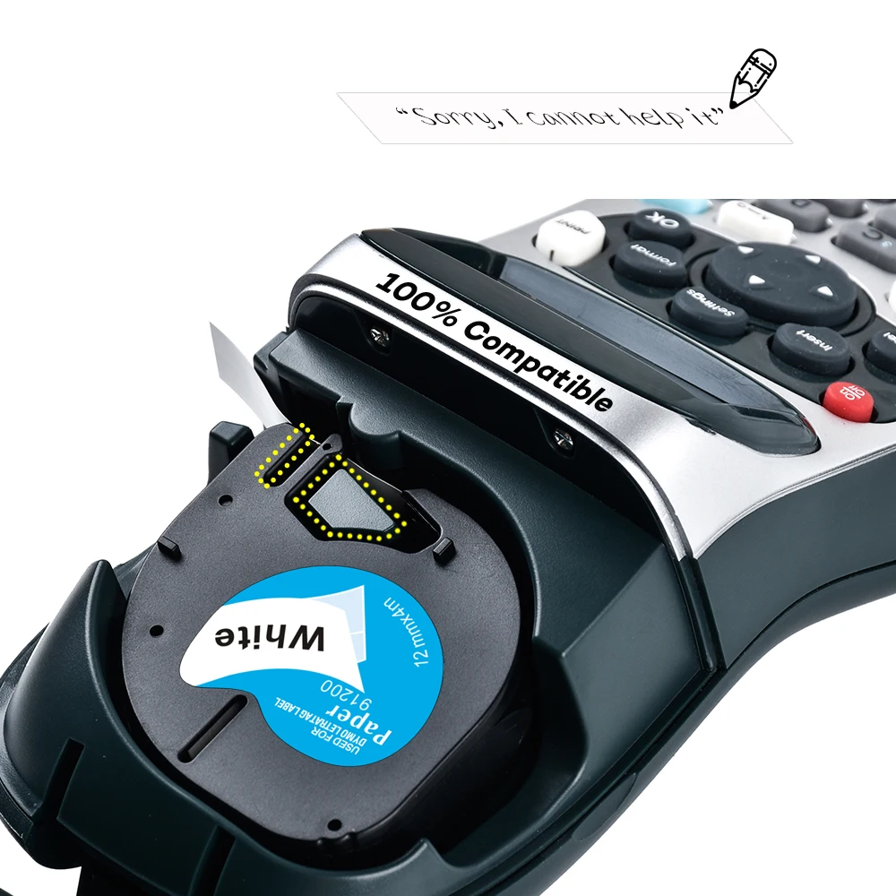 Yance 91200 호환 Dymo Letratag 테이프 12mm 검정색 흰색 종이 테이프 LT 91331 91330 18769 LT91200 LT-100H 라벨 프린터 용