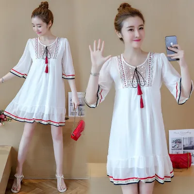 

Maternity Clothes 2019 Summer New Style Korean-style Fashion Chiffon Ethnic-Style Loose And Plus-sized Pregnant Women Dress