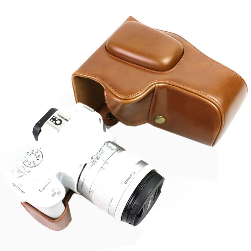 Brown Чехол для камеры из искусственной кожи для Canon EOS 200D 200DII 250D Kiss X9 X10 Rebel SL2 SL3 18-55 мм - Цвет: Brown