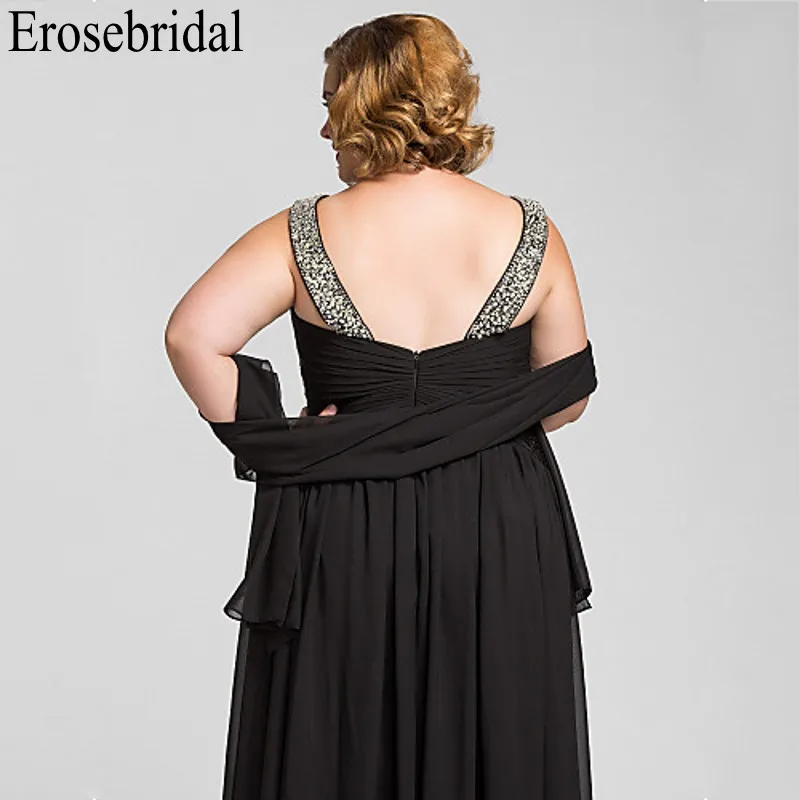 Erosebridal Черное вечернее платье плюс размер шифоновое длинное элегантное вечернее платье вечерние отделанное бисером блестящее с шалью на молнии сзади
