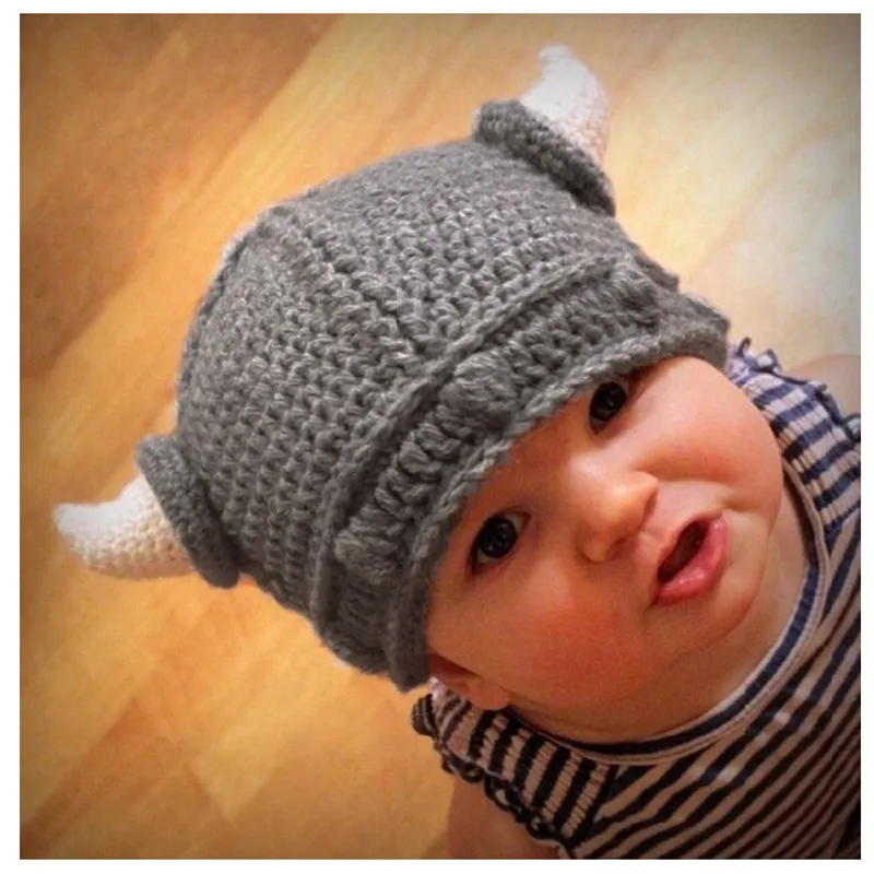 

Cute Children Infant Winter Knitted Hat Handmade Crochet Hat Viking Horns Hat