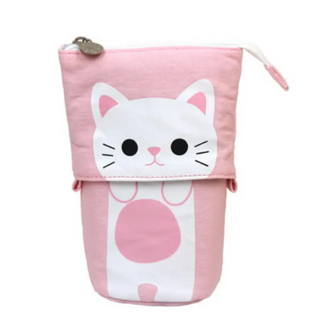 Canvas Pencil Bag Cute Cartoon Printed Pen Case School Student Stationery Supplies Storage Pack Portable Zipper Pencils Holder